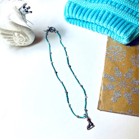 Handmade Skaters Waltz Glass Swarovski Aqua Christmas Necklace - Picture 4 of 12